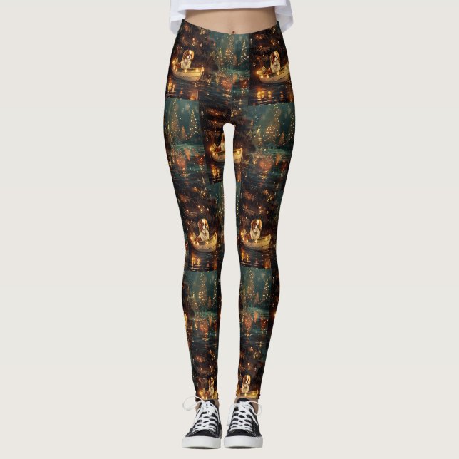 Japanese Chin Christmas Festive Voyage  Leggings (Front)