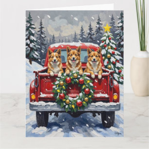 Japanese Chin Christmas Red Truck Holiday Card