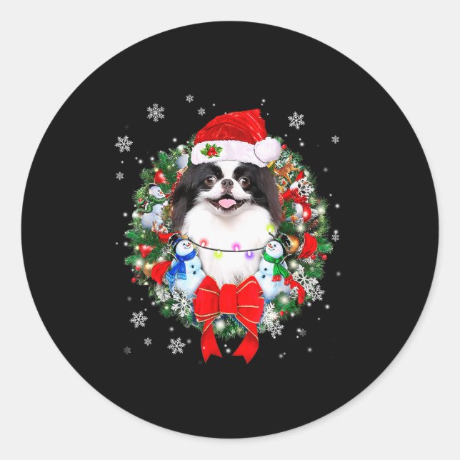 Japanese Chin Christmas Wreath Decoration Xmas Paj Classic Round Sticker (Front)