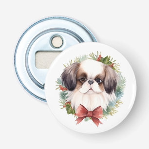 Japanese Chin Christmas Wreath Festive Pup Bottle Opener