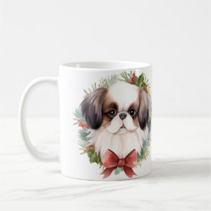 Japanese Chin Christmas Wreath Festive Pup Coffee Mug
