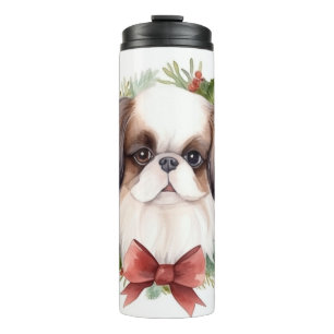 Japanese Chin Christmas Wreath Festive Pup Thermal Tumbler