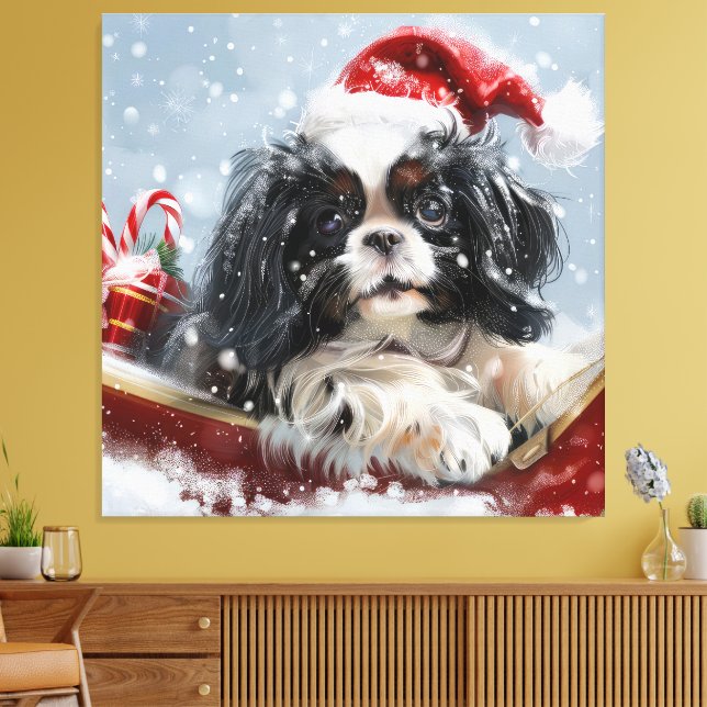 Japanese Chin Dog Christmas Festive Canvas Print (Insitu(LivingRoom))