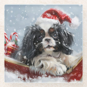 Japanese Chin Dog Christmas Festive Glass Coaster