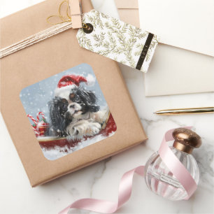 Japanese Chin Dog Christmas Festive Square Sticker