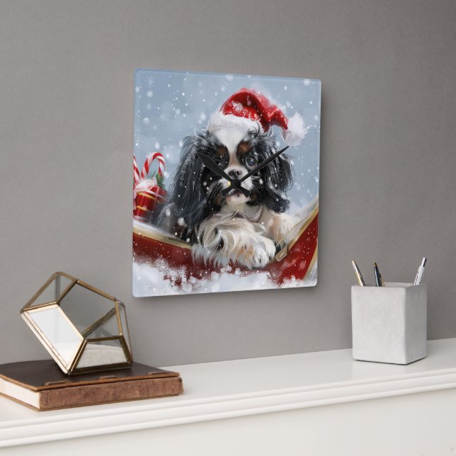 Japanese Chin Dog Christmas Festive Square Wall Clock (Office)