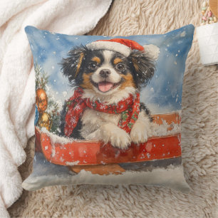 Japanese Chin Dog in Sledge Let it Snow Christmas Throw Pillow