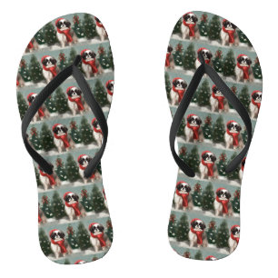 Japanese Chin Dog in Snow Christmas  Flip Flops