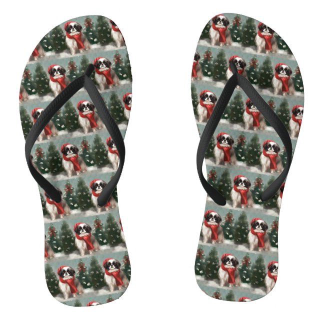 Japanese Chin Dog in Snow Christmas  Flip Flops (Footbed)