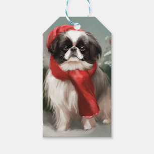 Japanese Chin Dog in Snow Christmas  Gift Tags
