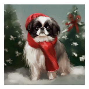Japanese Chin Dog in Snow Christmas  Poster