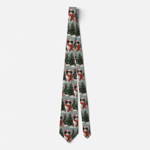 Japanese Chin Dog in Snow Christmas Tie