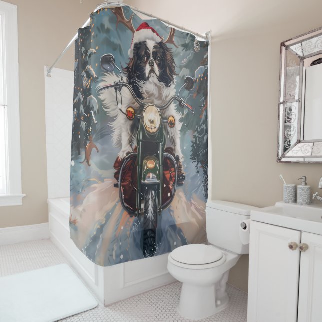 Japanese Chin Dog Riding Motorcycle Christmas (In Situ)