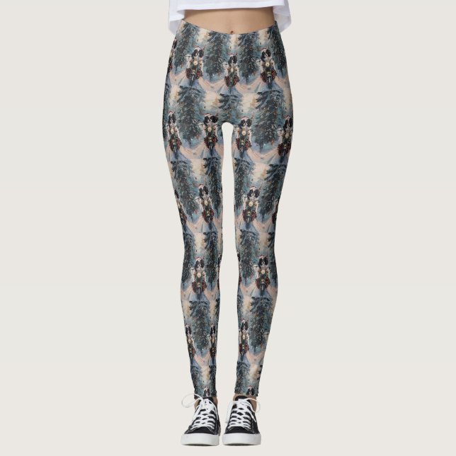 Japanese Chin Dog Riding Motorcycle Christmas Leggings (Front)