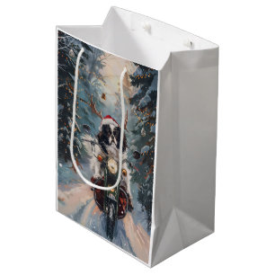 Japanese Chin Dog Riding Motorcycle Christmas Medium Gift Bag