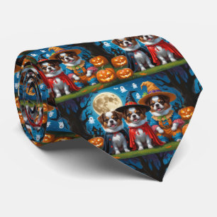 Japanese Chin Dogs Pumpkin Halloween Funny Tie