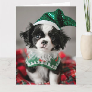 Japanese Chin Elf Puppy Christmas Card