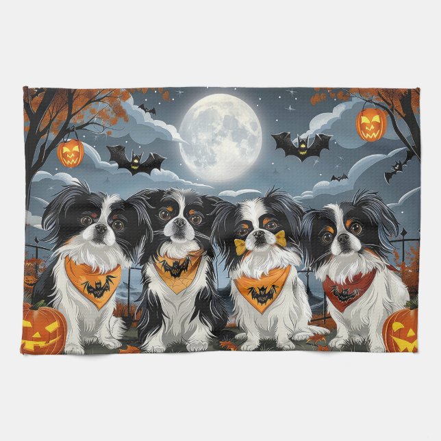 Japanese Chin Halloween Spooky Kitchen Towel (Horizontal)