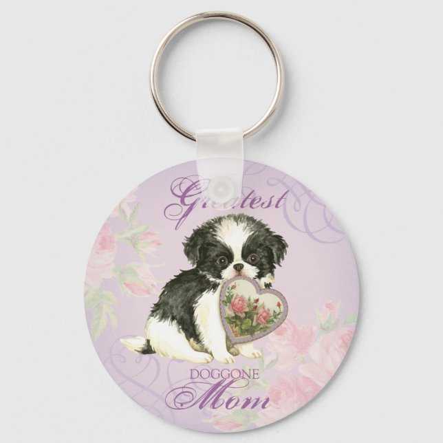 Japanese Chin Heart Mom Keychain (Front)