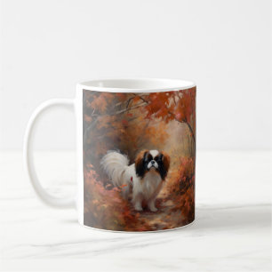 Japanese Chin in Autumn Leaves Fall Inspire Coffee Mug