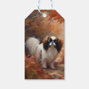 Japanese Chin in Autumn Leaves Fall Inspire Gift Tags