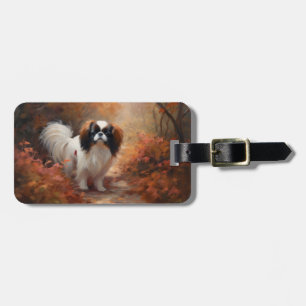 Japanese Chin in Autumn Leaves Fall Inspire Luggage Tag
