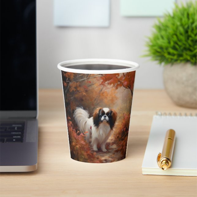 Japanese Chin in Autumn Leaves Fall Inspire Paper Cups (Insitu)
