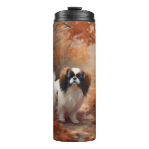 Japanese Chin in Autumn Leaves Fall Inspire Thermal Tumbler