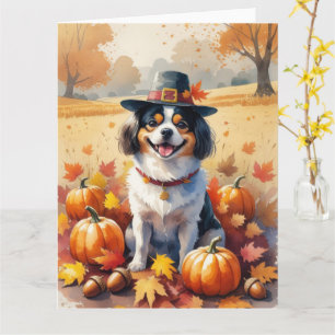 Japanese Chin In Autumn Leaves Thanksgiving Art Card