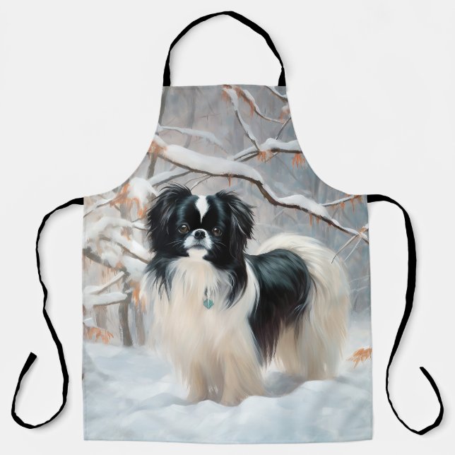 Japanese Chin Let It Snow Christmas Apron (Front)