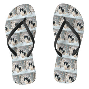 Japanese Chin Let It Snow Christmas Flip Flops