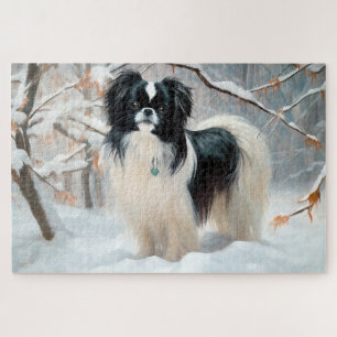 Japanese Chin Let It Snow Christmas Jigsaw Puzzle