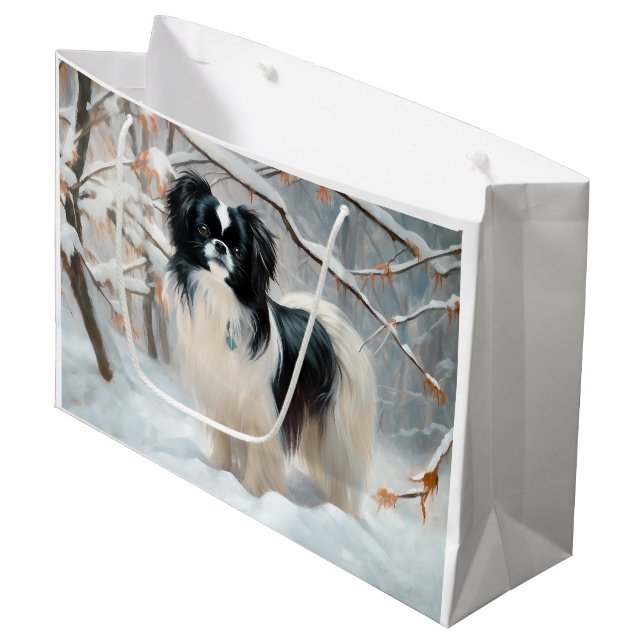 Japanese Chin Let It Snow Christmas Large Gift Bag (Front Angled)