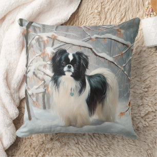 Japanese Chin Let It Snow Christmas Throw Pillow