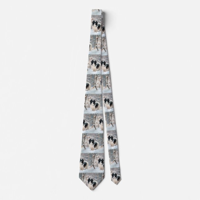 Japanese Chin Let It Snow Christmas Tie (Front)