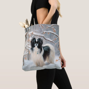 Japanese Chin Let It Snow Christmas Tote Bag
