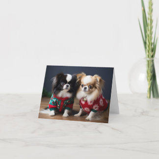 Japanese Chin Puppies Christmas Card