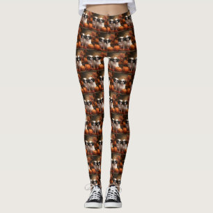 Japanese Chin Puppy Autumn Delight Pumpkin Leggings