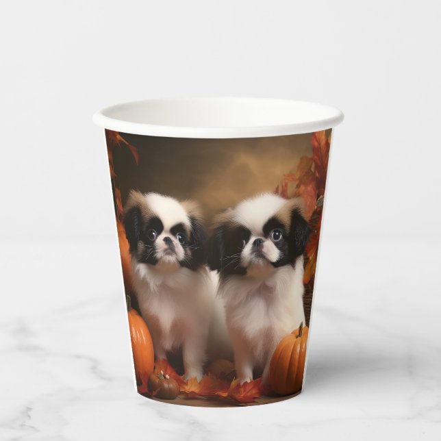 Japanese Chin Puppy Autumn Delight Pumpkin  Paper Cups (Front)