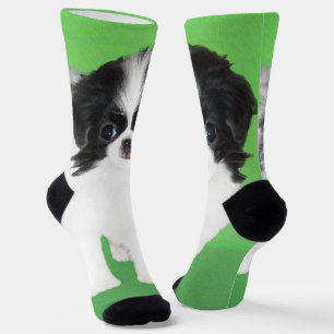 Japanese Chin Puppy Painting - Dog Art Socks