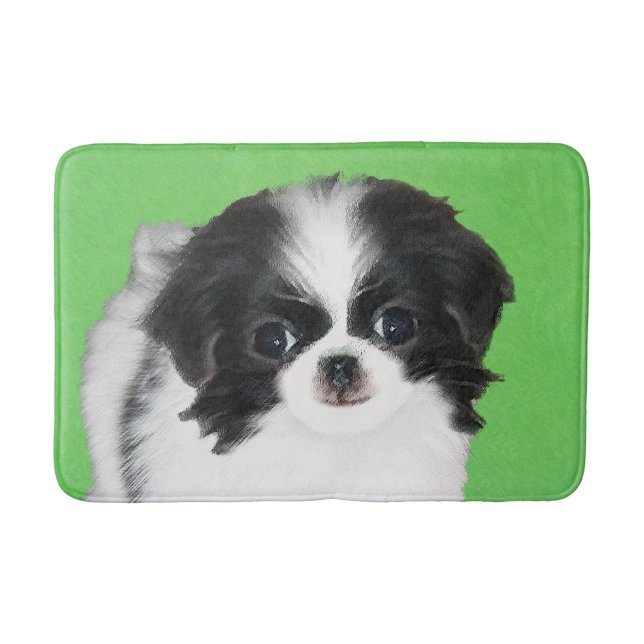 Japanese Chin Puppy Painting - Original Dog Art Bath Mat (Front)