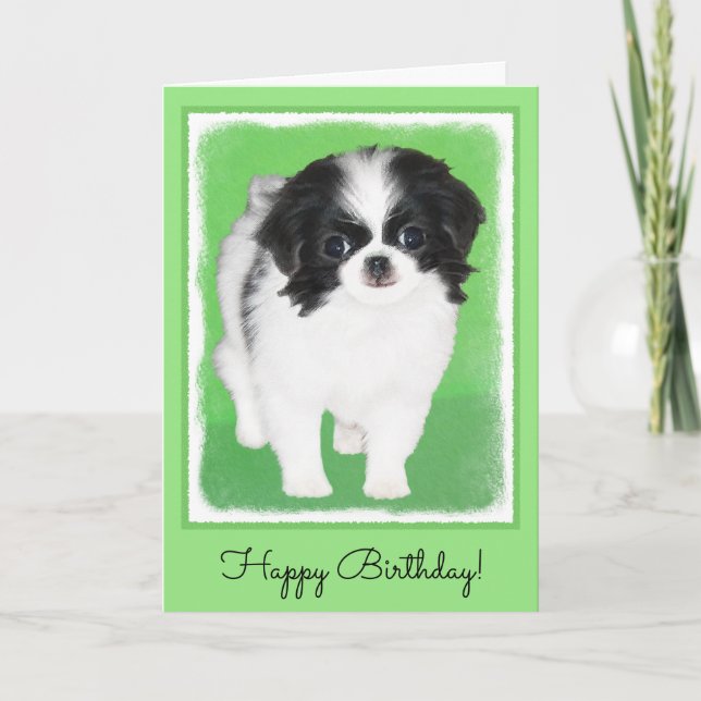 Japanese Chin Puppy Painting - Original Dog Art Card (Front)