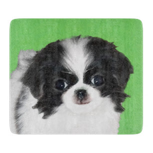 Japanese Chin Puppy Painting - Original Dog Art Cutting Board