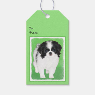 Japanese Chin Puppy Painting - Original Dog Art Gift Tags