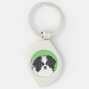 Japanese Chin Puppy Painting - Original Dog Art Keychain