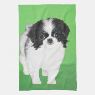 Japanese Chin Puppy Painting - Original Dog Art Kitchen Towel