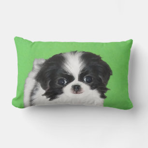 Japanese Chin Puppy Painting - Original Dog Art Lumbar Pillow