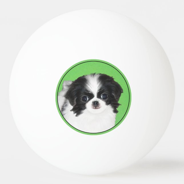 Japanese Chin Puppy Painting - Original Dog Art Ping Pong Ball (Front)