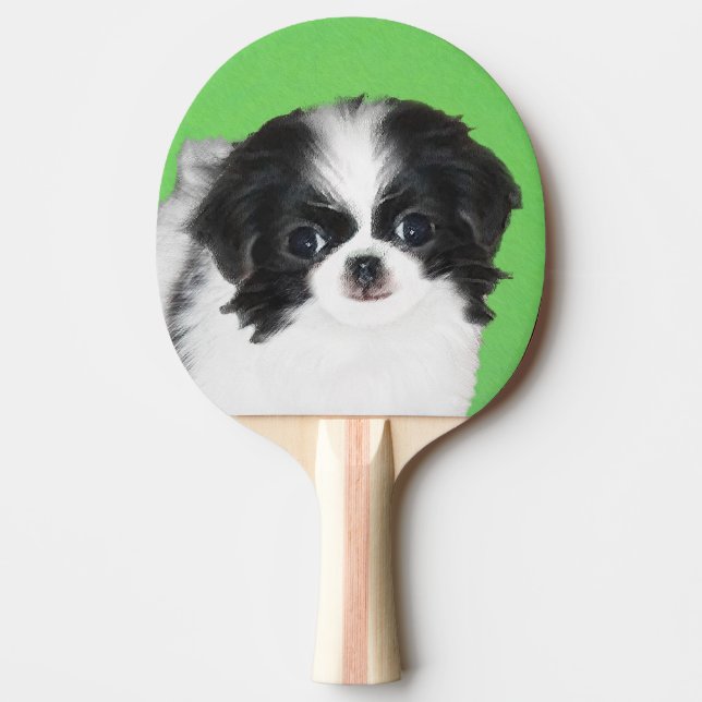 Japanese Chin Puppy Painting - Original Dog Art Ping Pong Paddle (Front)