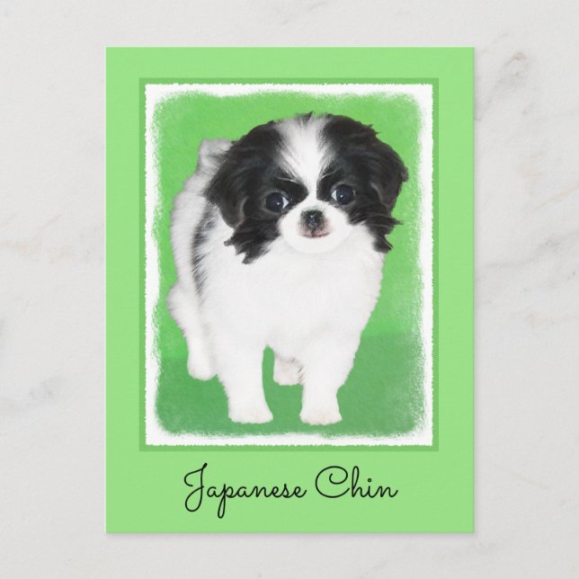Japanese Chin Puppy Painting - Original Dog Art Postcard (Front)